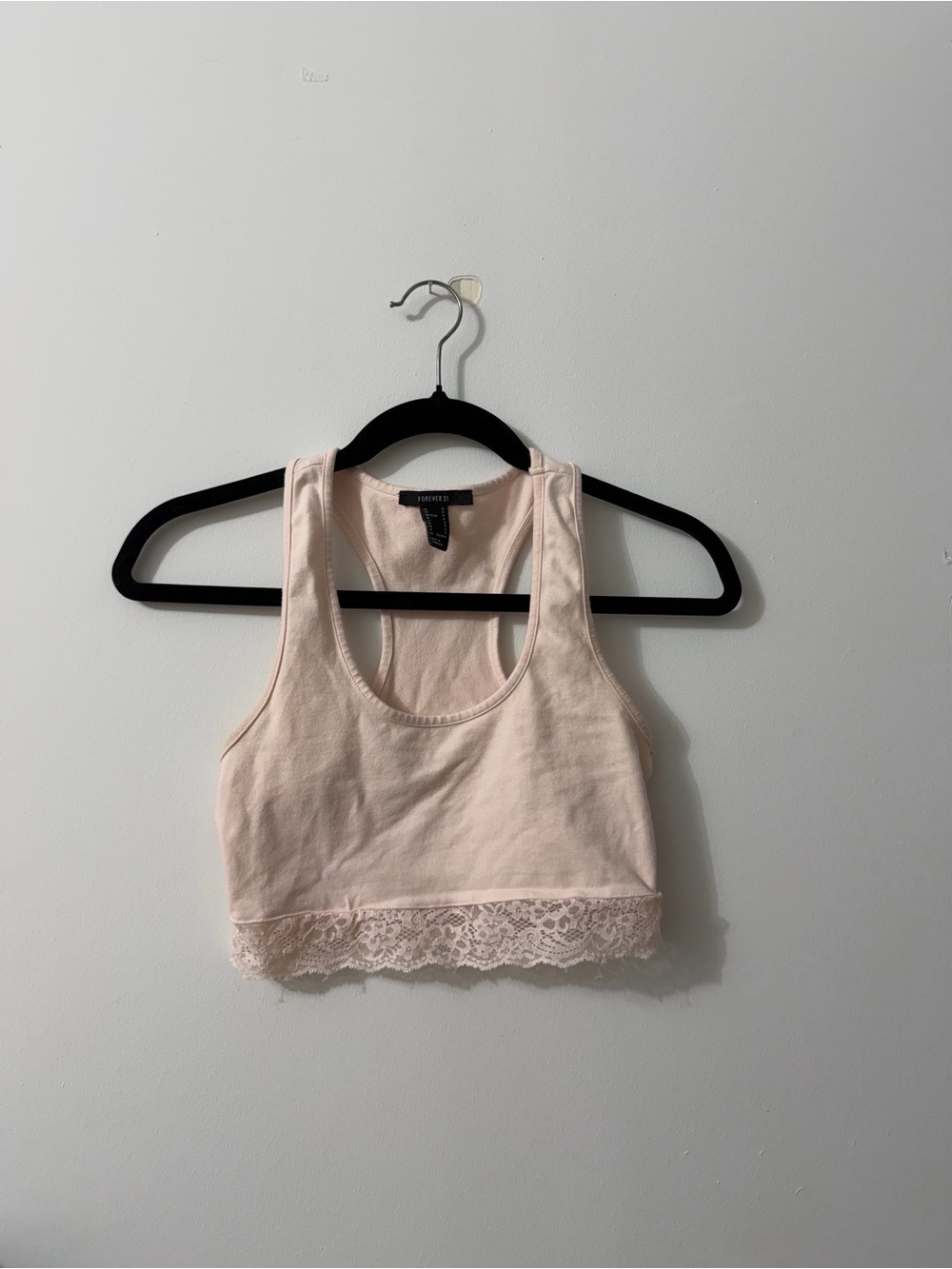Forever 21 Blush Lace-Trim Ribbed Crop Tank Top